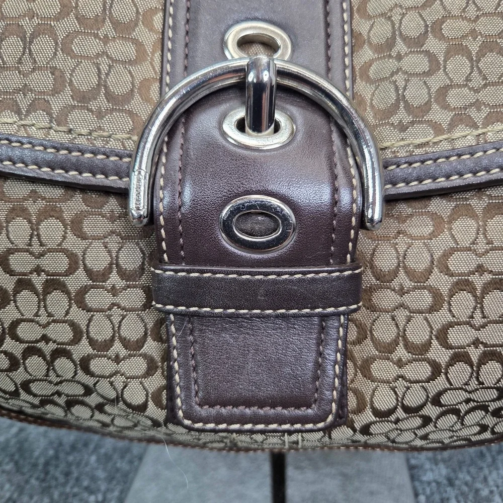 Coach F10926 Vintage Soho BROWN Leather & Signature C Canvas Shoulder‎ Bag y2K